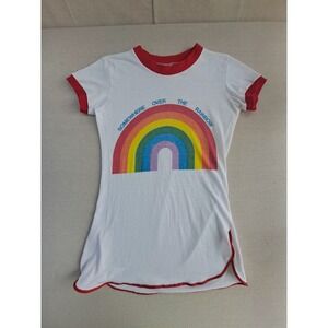 Vtg T Shirt Women Medium Somewhere Over Rainbow Maternity Hippy Gay Pride USA
